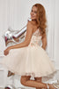 Carregar imagem no visualizador da galeria, Vestido de Cocktail de champagne halter com bordado