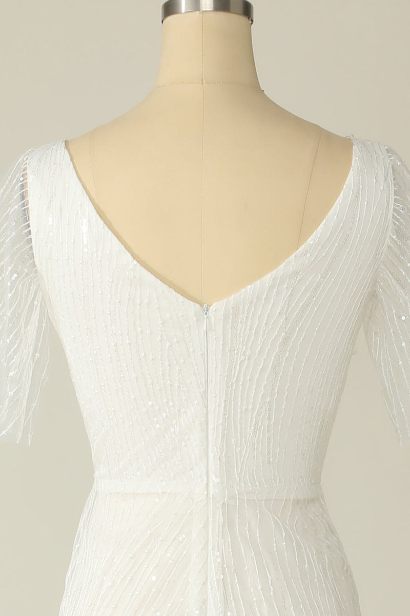 Carregar imagem no visualizador da galeria, Vestido de noiva de renda de pescoço v branco