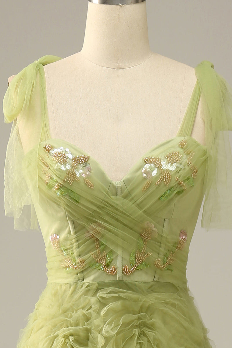 Carregar imagem no visualizador da galeria, Vestido de baile com bordado verde claro
