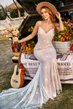 Marfim e Champagne Sereia Vestido de Noiva