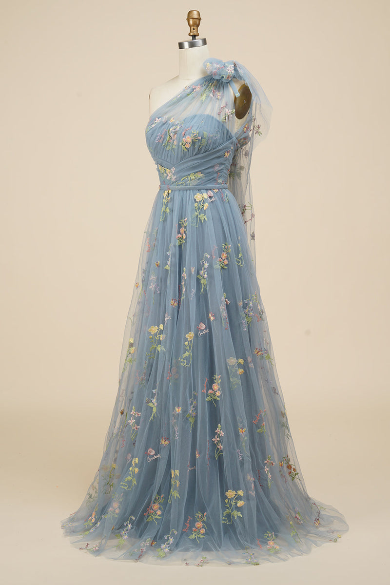 Carregar imagem no visualizador da galeria, Vestido azul de baile com bordado