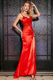 Deslumbrante Sereia Esparguete Correias Red Corset Prom Dress com Fenda Beading