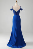 Missanga Royal Blue Corset Prom Dress com Fenda