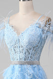 Azul claro A-Line Rhinestones Accents Corset Prom Dress Com Apliques