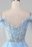 Azul claro A-Line Rhinestones Accents Corset Prom Dress Com Apliques