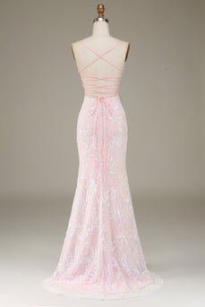 Sereia Sparkly Pink Prom Dress com Fenda