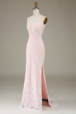 Sereia Sparkly Pink Prom Dress com Fenda
