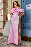 Sereia elegante fora do ombro rosa vestido longo baile de formatura com silte