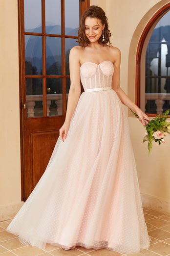 Vestido de noiva de Polka Dots cor-de-rosa com mangas puff