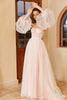 Carregar imagem no visualizador da galeria, Vestido de noiva de Polka Dots cor-de-rosa com mangas puff