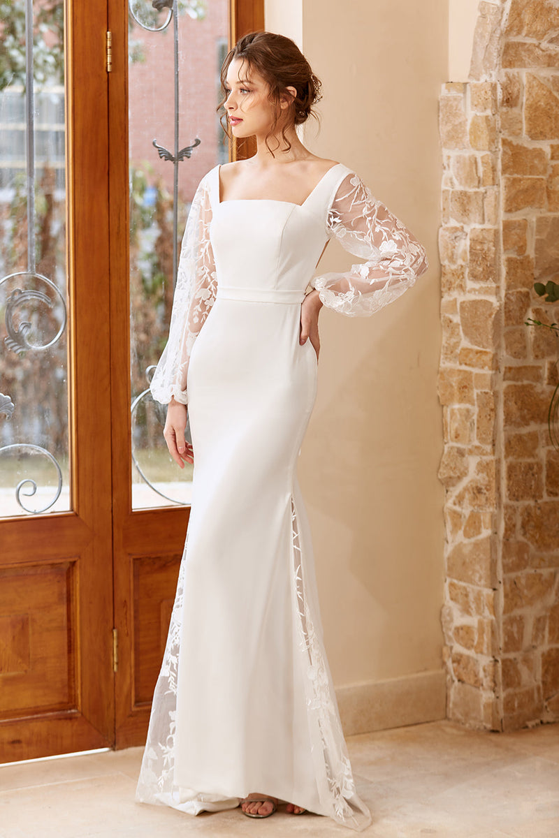 Carregar imagem no visualizador da galeria, Vestido de noiva de mangas compridas de sereia branca