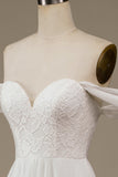 Marfim Boho Chiffon Vestido de Noiva Assimétrico com Renda
