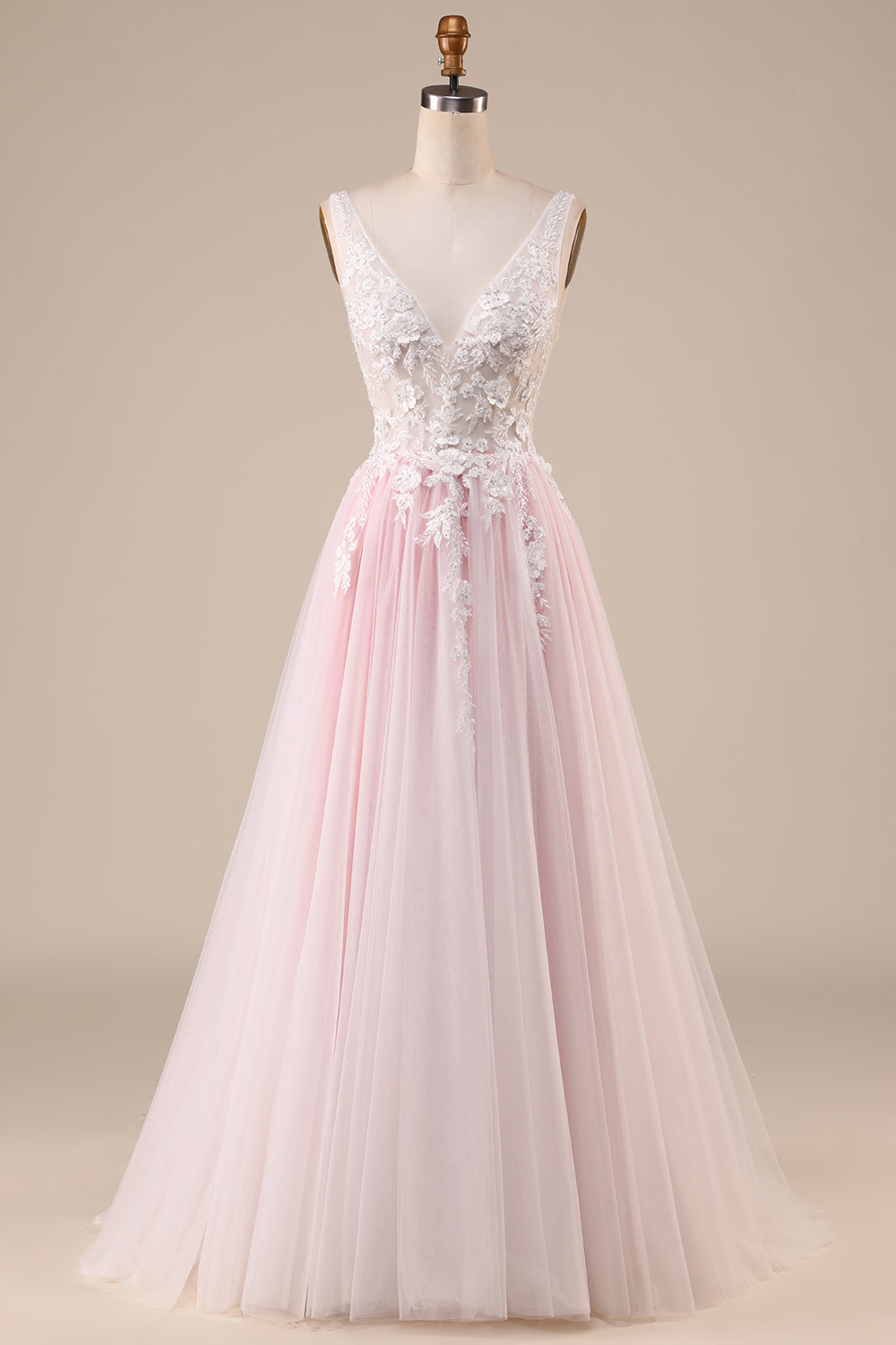 Rosa A-Line Tule Vestido de Noiva Com Apliques
