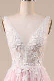 Rosa A-Line Tule Vestido de Noiva Com Apliques