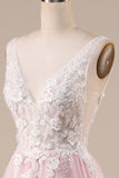 Rosa A-Line Tule Vestido de Noiva Com Apliques