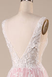 Rosa A-Line Tule Vestido de Noiva Com Apliques