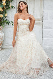 Lindo A Line Sweetheart Champagne Flower Long Bridesmaid Dress
