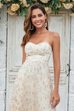 Lindo A Line Sweetheart Champagne Flower Long Bridesmaid Dress