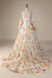 Marfim Floral A-Line Vestido de Noiva