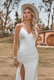 Marfim Boho cetim vestido de noiva sereia simples com fenda