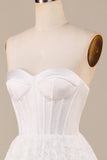Ivory Lace Corset Tea-Length Vestido de Noiva