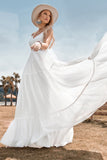 A-Line Vestido de Noiva Simples Long Beach Simples