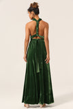 Elegante Uma Linha V Pescoço Verde Escuro Covertible Wear Velvet Long Bridesmaid Dress