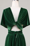 Verde Escuro Covertible Usar Veludo Vestido de Dama de Honor