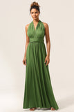 Charmoso A Line Olive Green Spandex Convertible Wear Long Bridesmaid Dress