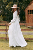Marfim mangas compridas Boho vestido de noiva com renda