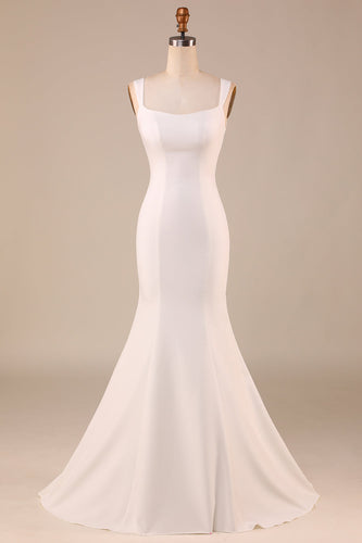 Vestido de noiva sereia de marfim simples com bowknot de volta