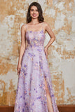 Lindo A Line Spaghetti Straps Light Purple Long Prom Dress com Apliques
