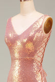 Sparkly Hot Pink Sereia Prom Dress com Fenda
