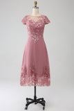 Dusty Rose A-Line Tea-Length Mãe do vestido de noiva com lantejoulas
