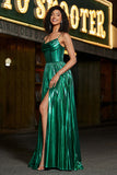 Brilhante A-line Dark Green Corset Prom Dress com Fenda