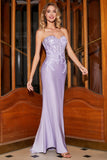 Sereia elegante querida vestido de baile de formatura de espartilho lilás com apliques de renda