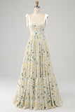 Marfim A-Line Floral Long Prom Dress