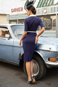 Vestido de corpo da Marinha dos anos 60 com mangas curtas