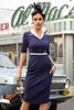 Carregar imagem no visualizador da galeria, Vestido de corpo da Marinha dos anos 60 com mangas curtas