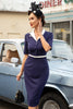 Carregar imagem no visualizador da galeria, Vestido de corpo da Marinha dos anos 60 com mangas curtas