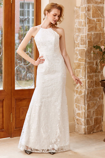 Vestido de noiva de comprimento de chão de sereia branca