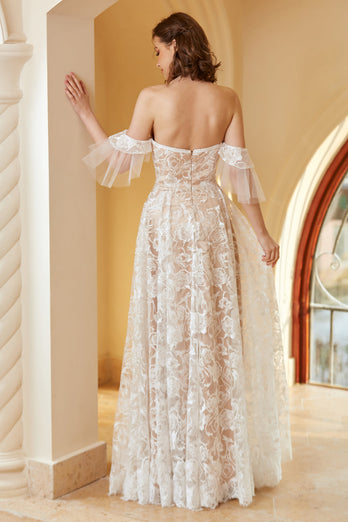 Lindo uma linha fora do ombro vestido de noiva renda branca