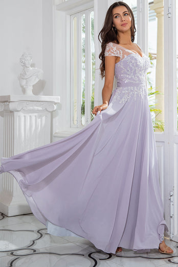 Grey Chiffon Mãe do Vestido de Noiva com Missangas