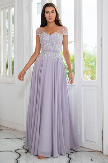 Cor-de-rosa De contas chiffon mãe do vestido de noiva