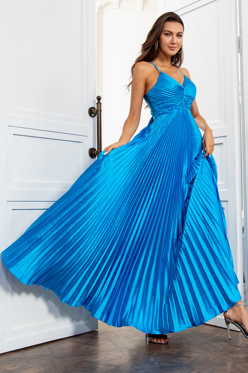 Carregar imagem no visualizador da galeria, Um fio de espaguete tiras lago azul longo vestido de baile