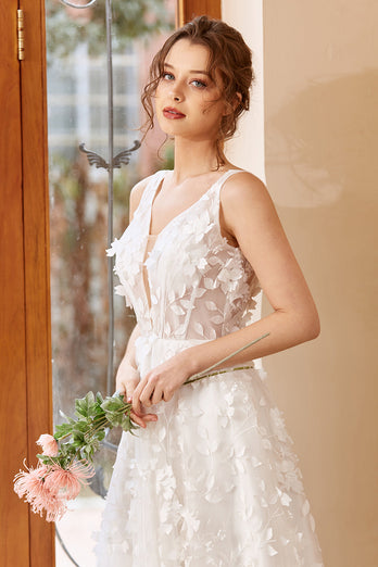 Vestido de noiva de tule de tule de apliques brancos