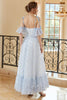 Carregar imagem no visualizador da galeria, Princesa A linha fora do ombro leve azul longo vestido de baile longo