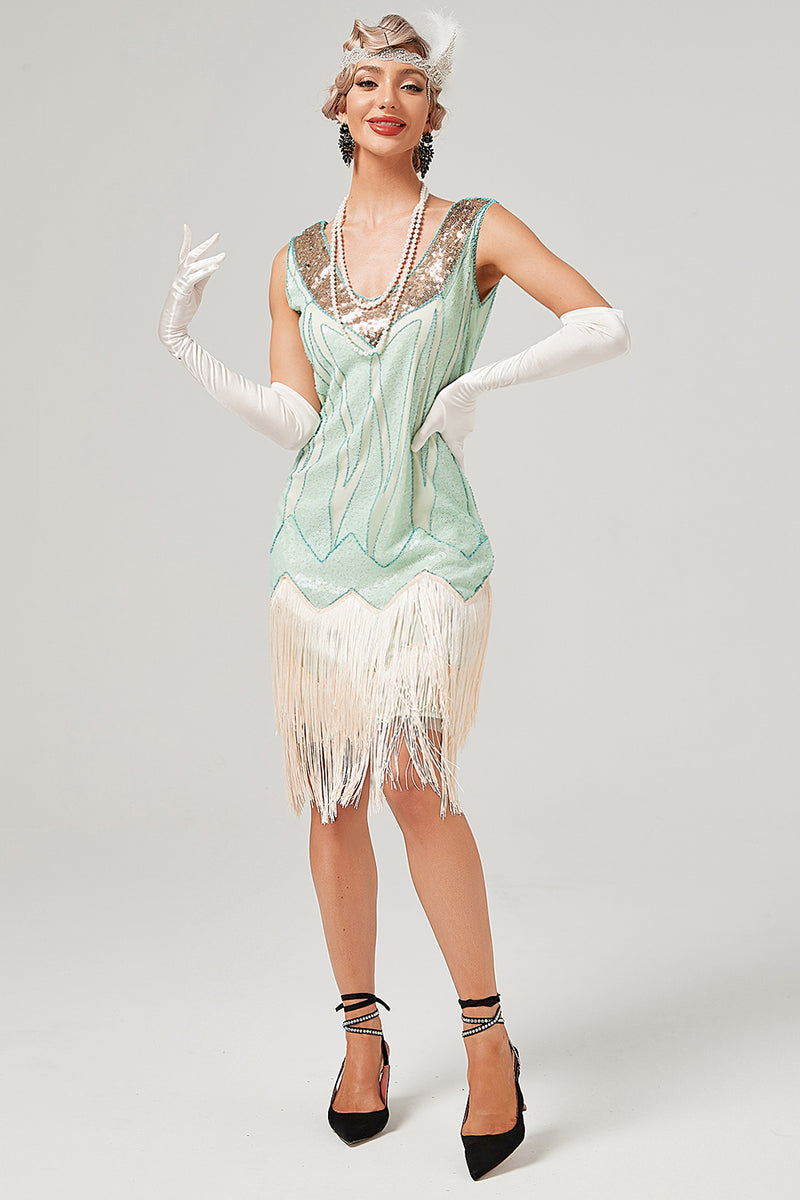 Carregar imagem no visualizador da galeria, Vestido de festa verde verde dos anos 1920