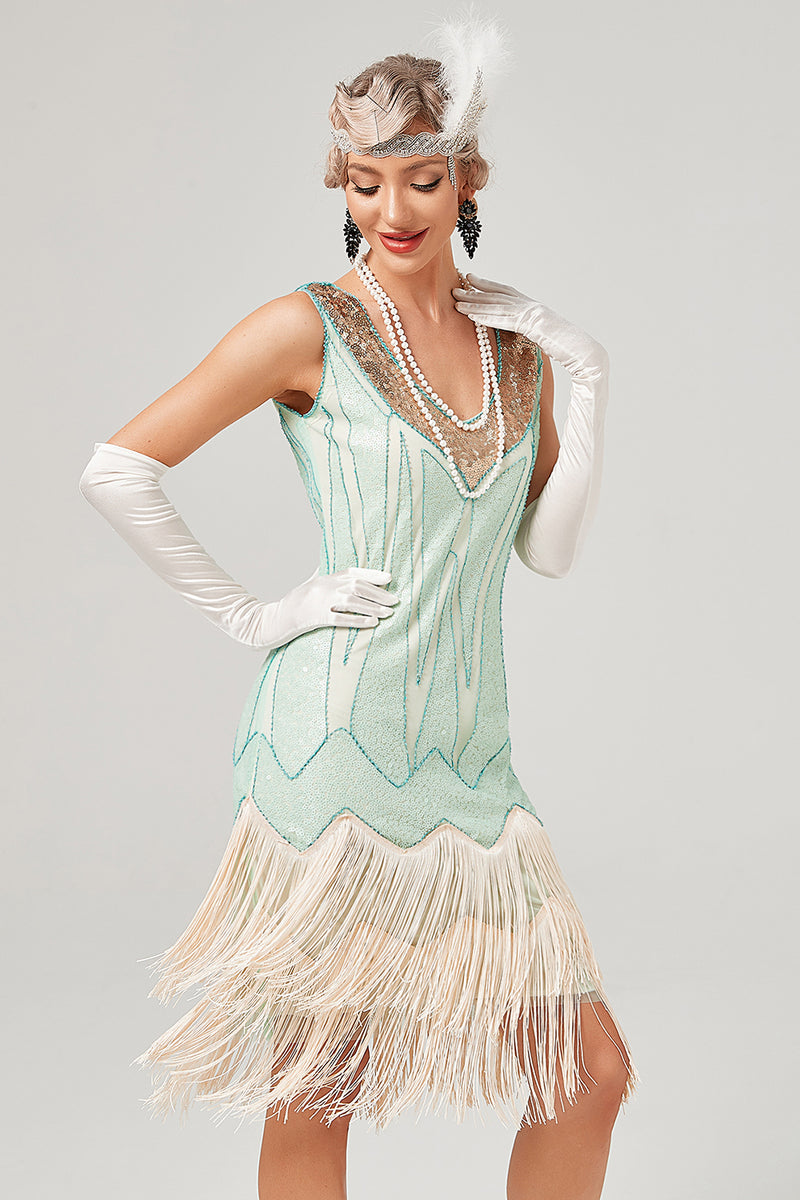 Carregar imagem no visualizador da galeria, Vestido de festa verde verde dos anos 1920