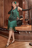 Vestido de Gatsby Verde Escuro Lantejoulas Franjas